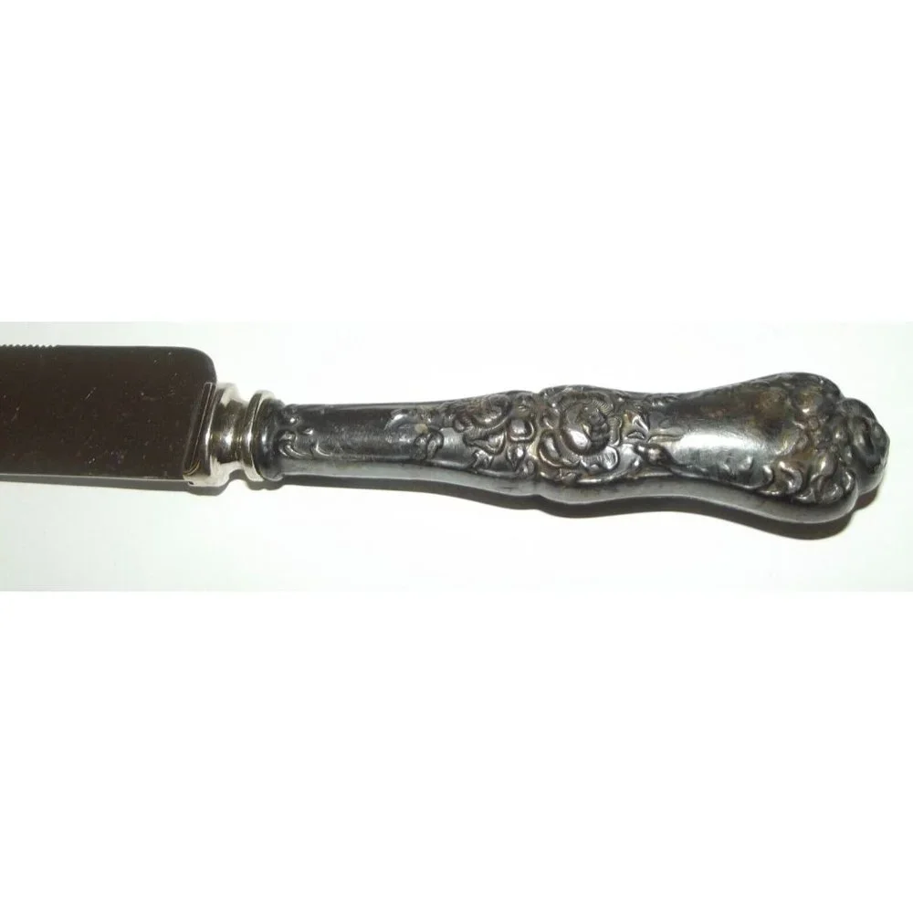 Sheffield England Knife Ornate Handled Distressed Stainless Steel bread 12